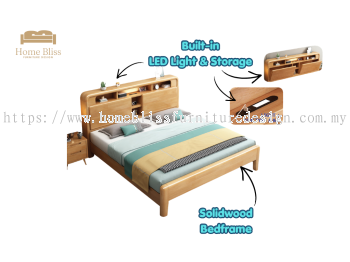 Solid Wood Storage Bedframe with LED Light & USB Charging BD831
