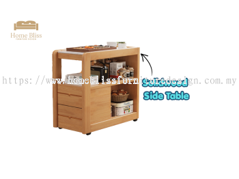 Solid Wood Side Table with Storage Shelves & 2 Drawers ST07