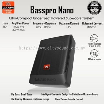 JBL BassPro Nano Ultra-Compact Under Seat Powered Car Subwoofer