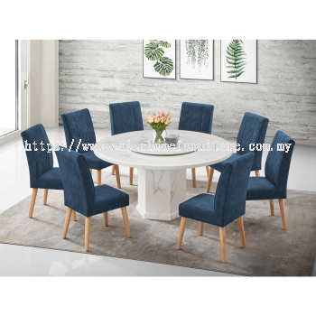 LAVIN Round 1+6 Natural Mable Top Dining Set
