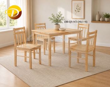 1+4 - Wooden Q5 Dining Chair + 2.5 x 4 Solid Top Dining Table (Natural Finish)