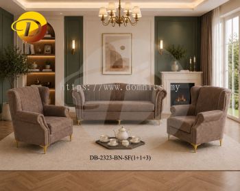 Grand Design Single Wing Chair 2323 + 3 Seater Sofa (1+1+3) Pet Friendly Fabric Brown Color