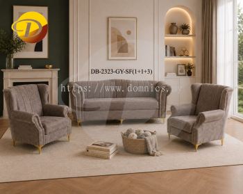 Grand Design Single Wing Chair 2323 + 3 Seater Sofa (1+1+3) Pet Friendly Fabric Grey Color