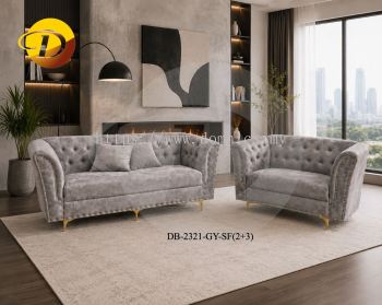 Simple Chesterfield Sofa Set 2321 (2+3) Pet Friendly Fabric Grey  Anti-Scratch and Water Repellent