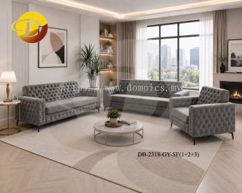 Buttons Design 2318 Sofa Set (1+2+3) Pet-Friendly Fabric Grey