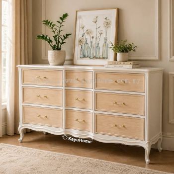 KayuHome Vintage French Solid Mahogany Wood Nine Drawer Dresser
