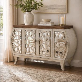 KayuHome Modern Solid Wood 4 Door Storage Cabinet