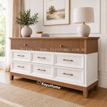 Kayuhome Solid Wood Fluted Dresser White Oak