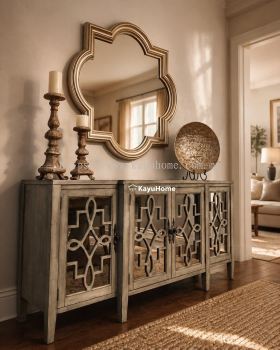 KayuHome Classic Solid Mahogany Wood Cabinet with Mirror