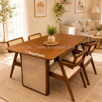 Kayuhome Scandinavian Rattan Dining Set Solid Wood