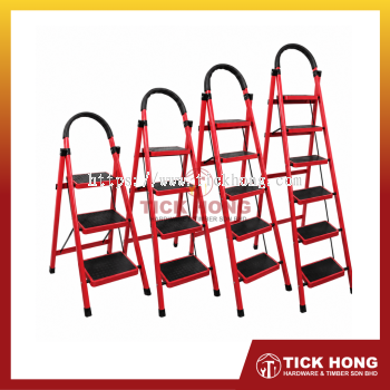 Household Indoor Folding Pedal Steel Pipe Telescopic Stair Platform Ladder (Red/Black)