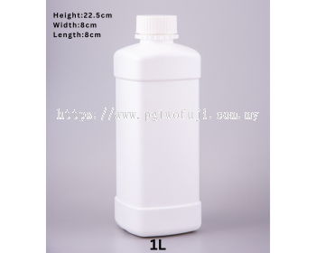 1L HDPE Square Bottle with Insert & 38mmCap for Chemical, Detergent & Syrup Packaging