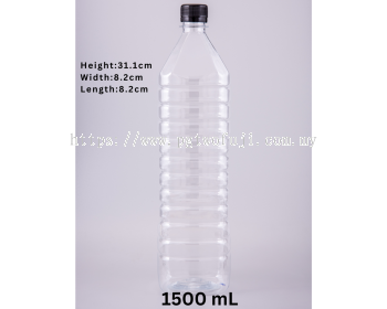Botol PET Segi Empat 1.5L (Jernih)   Leher 28mm untuk Air Hotel, Korporat & Private Label