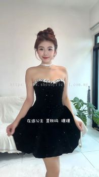 SHE��S Sparkle Rhinestone Bubble Hem Puffy Mini Party Dress