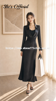 SHE'S Elegant Lace Long Sleeve Top and High Waist Satin Maxi Skirt Set