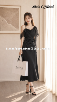 SHE'S Elegant Mesh Strap Satin Maxi Dress