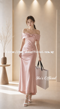 SHE'S Elegant Satin Off Shoulder Bow Maxi Dress