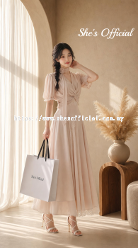 SHE'S Elegant V-Neck Puff Sleeve Blouse & Flowy Maxi Skirt Set