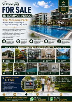 Properties For Sale in The Meadow Park: Modern Town Villa Living in Kampar's University City, Perak. Strategic Location: UTAR