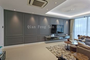 Floating Mirror-Front TV Console & Panel Wall