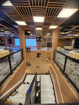 Geometric Timber Slat Ceiling & Stairwell Feature