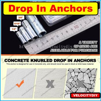 Drop-in Anchor for Solid Concrete 1/4", 5/16", 3/8", 1/2"