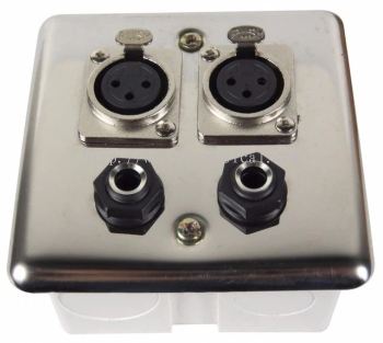 Voltech 2 Port XLR + Dual 1/4 Inch Stereo Female Jacks Stainless Steel Mic Audio Wall Plate