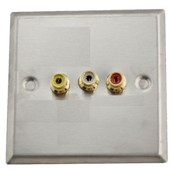 3 RCA Audio jack female SOCKET OUTLET stainless Steel WALL Panel PLATE RGB