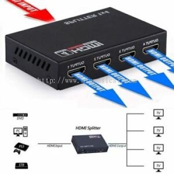 1 in 4 out Full HD HDMI Splitter 1X4 4 Port Hub Repeater Amplifier v1.4 3D 1080p