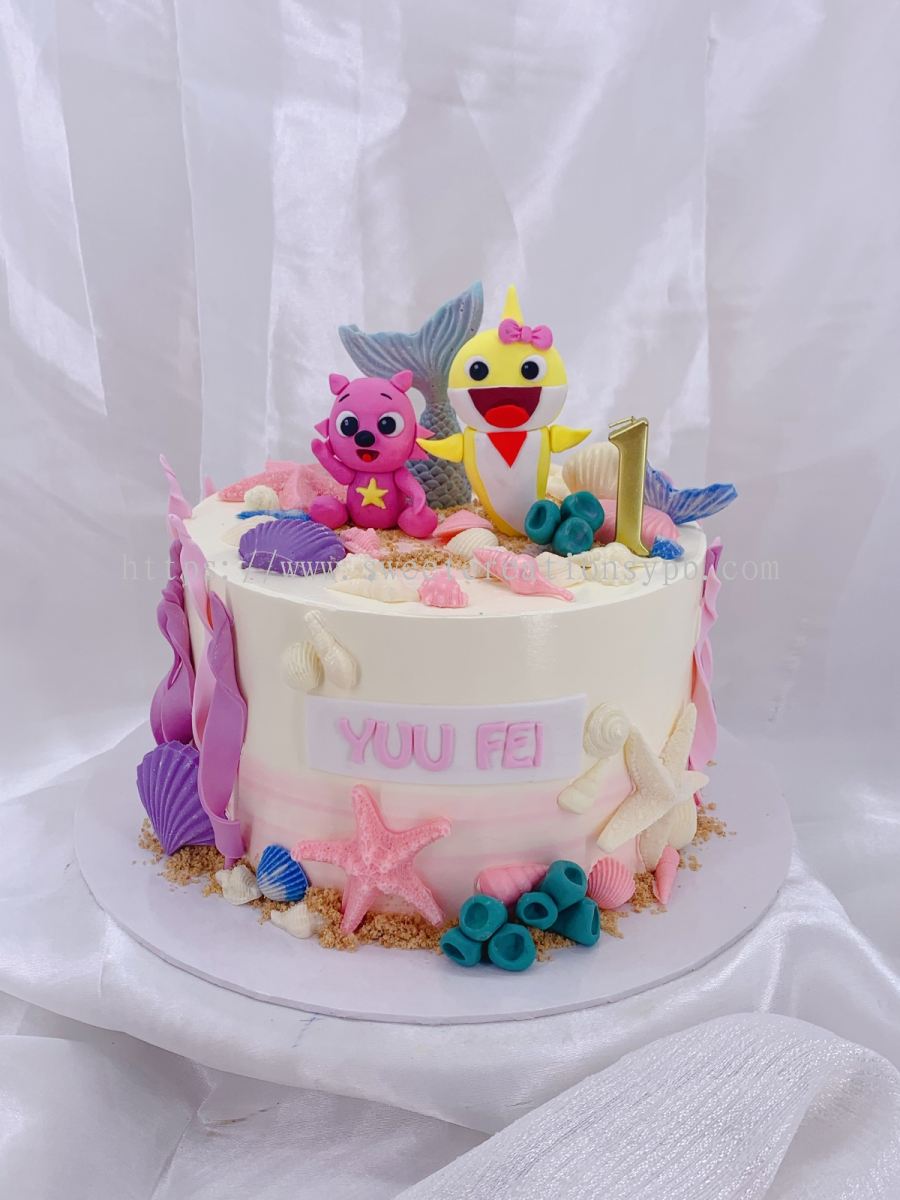Baby Shark 2 Tier First Birthday Cake CB-NC489 – Cake Boutique