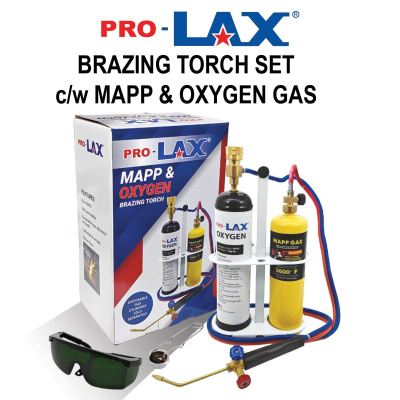 PRO-LAX PORTABLE BRAZING TORCH SET C/W MAPP (3600��F/16OZ/453.6G) & OXYGEN (5OZ/145G) DISPOSABLE GAS