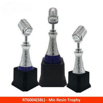RT6004 Resin Microphone Trophy Silver Blue