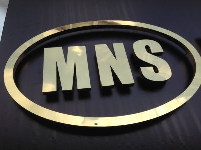 MNS Works -Gold stainless steel 3D box up lettering signage  