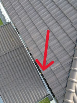 Debris inside water drainage gutter  